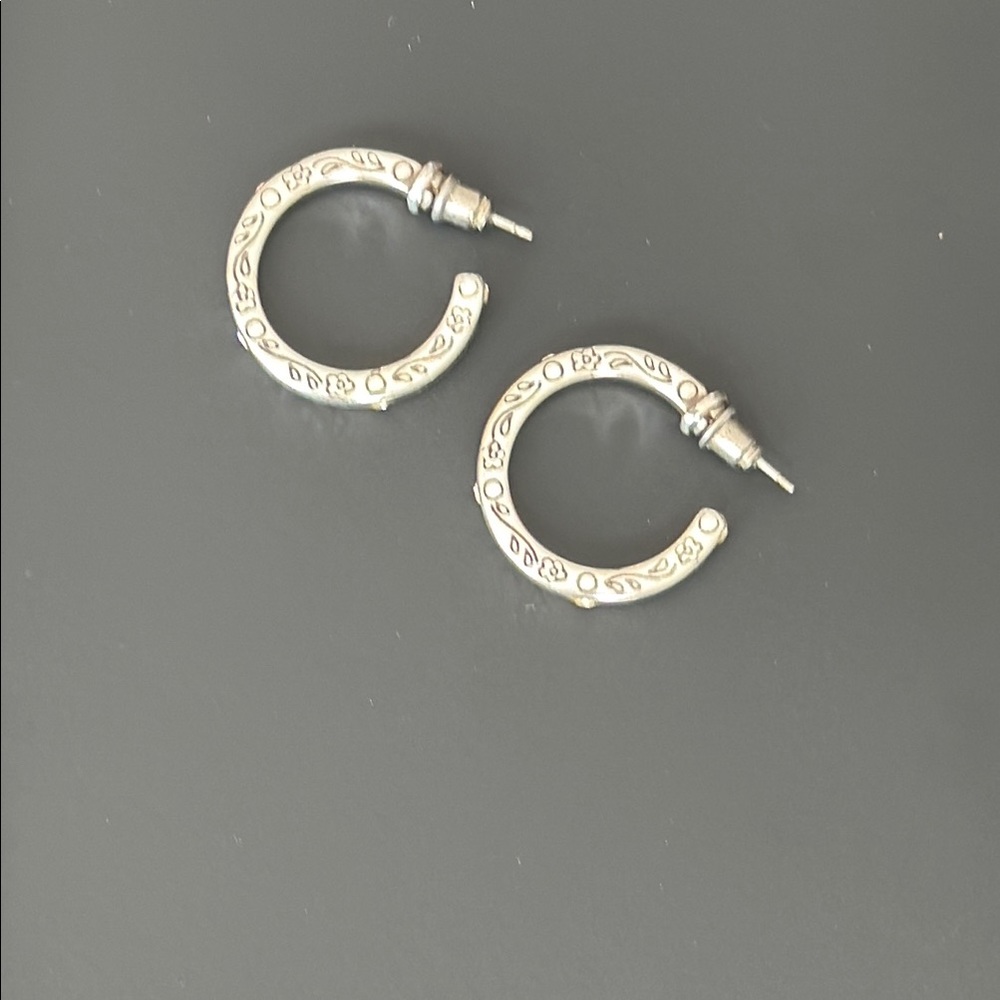 Brighton Secret of Love Vintage Retired Silver Hoop Earrings with Crystals - Picture 3 of 7